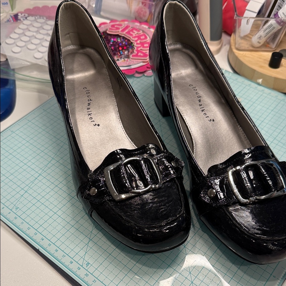 Cloudwalkers Women's Glossy Black Heels with Buckle